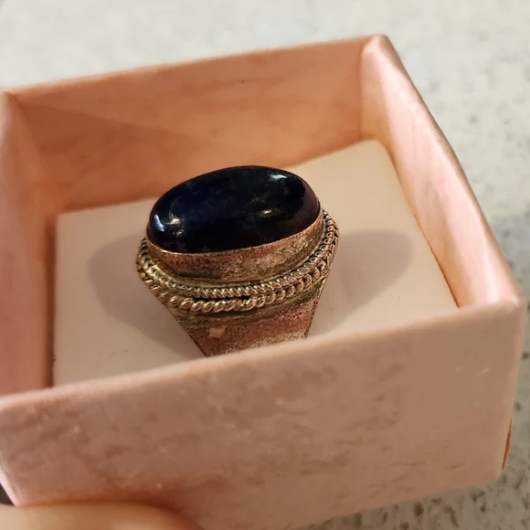 Vintage Sterling Silver Blue Semi Precious Stone Ring - Womens Size 6 - Picture 4 of 6